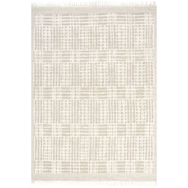 Arvin Olano x Rugs USA Crissy Crosshatch Shag Wool Beige Area Rug